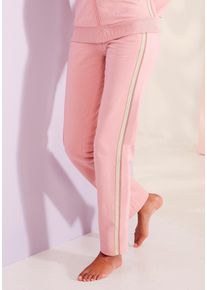 Damen Relaxhose, BENCH. LOUNGEWEAR, Gr. 32, rosa, angeraute Sweatware, Obermaterial: 95% Baumwolle, 5% Elasthan, unifarben, Glitzerstreifen, Basic,