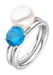 ADRIANA Damen Ring-Set "R121 - 52, R121 - 54, R121 - 56, R121 - 58, R121-60", 58, Silber 925 (Sterlingsilber)-Perlen, blau, Silber 925