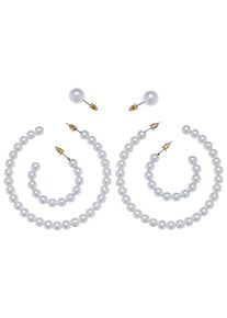 Urban Classics Damen Schmuckset "Urban Classics Unisex Pearl Hoop Earring 3-Pack", gold, unifarben, Kunststoff, Stahl, Schmuck-Sets