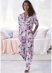 Lascana Damen Pyjama, Gr. 36, rosa, Single Jersey, Obermaterial: 50% Baumwolle, 45% Viskose, 5% Elasthan, geblümt, feminin, Homewear-Sets, mit