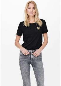 Only Damen Kurzarmshirt "ONLKITA S/S LOGO TOP NOOS", schwarz, casual, Gr. M, bedruckt, Single Jersey, Obermaterial: 100% Baumwolle, Shirts