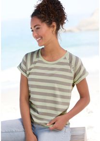 ELBSAND Damen T-Shirt "Calisa", grün, casual, Gr. S, gestreift, Jersey, Obermaterial: 50% Baumwolle, 50% Polyester, Shirts, mit Streifenmuster,