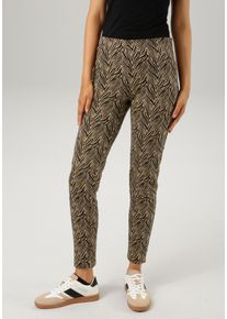 Aniston CASUAL Damen Leggings, beige, modisch, Gr. 48, Jacquardmuster, bedruckt, animal-print, Single Jersey, Sweatware, Obermaterial: 70% Polyester,