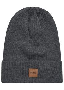 Urban Classics Damen Beanie "Urban Classics Unisex Synthetic Leatherpatch Long Beanie", grau, Kunstfaser, Mützen