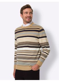 CLASSIC Herren Rundhalspullover "Rundhals-Pullover", gelb, Gr. 60, gemustert, gestreift, mehrfarbig, 100% Polyacryl, Pullover