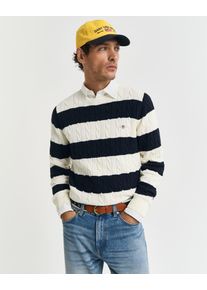 Gant Herren Rundhalspullover "STRIPED COTTON CABLE C-NECK", blau, casual, Gr. XL, geringelt, Strick, Obermaterial: 100% Baumwolle, Pullover, besticht