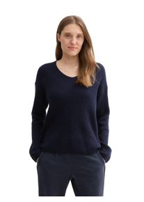 Tom Tailor Damen Strickpullover, blau, casual, Gr. L, unifarben, Strick, Obermaterial: 55% Baumwolle, 25% Polyacryl, 20% Polyester, Pullover, mit
