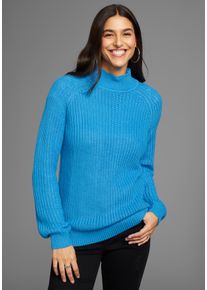 Laura Scott Damen Strickpullover, blau, casual, Gr. 42, clean, unifarben, Grobstrick, Obermaterial: 50% Baumwolle, 50% Polyacryl, Pullover, mit