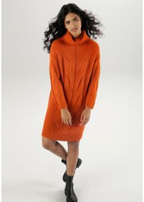 Aniston CASUAL Damen Strickkleid, orange, casual, Gr. 38, unifarben, Grobstrick, Obermaterial: 100% Polyacryl, Kleider, mit extravagantem Zopfmuster
