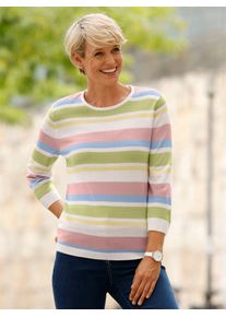 Classic Basics Damen Rundhalspullover "3/4-Arm-Pullover", rosa, Gr. 44, gemustert, mehrfarbig, gestreift, 100% Polyacryl, Pullover