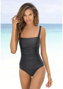 Lascana Damen Badeanzug, schwarz, Gr. 38, unifarben, Polyamid, Badeanzüge, mit Raffungen und Shaping-Effekt