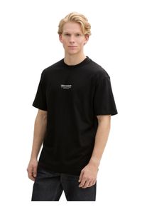 Herren T-Shirt, schwarz, casual, Gr. XL, Tom Tailor Denim, unifarben, Jersey, Obermaterial: 100% Baumwolle, Shirts, mit Marken-Frontprint