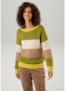 Aniston CASUAL Damen Strickpullover, grün, casual, Gr. 46, gestreift, geringelt, colorblocking, Strick, Obermaterial: 75% Polyacryl, 22% Polyamid, 3%