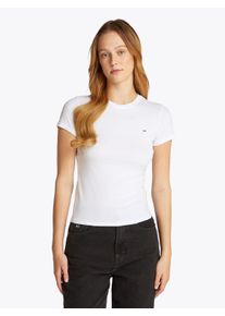 Tommy Jeans Damen T-Shirt "TJW SLIM C-NECK TEE", weiß, Basic, Gr. XS, unifarben, Single Jersey, Obermaterial: 100% Baumwolle, Shirts, mit
