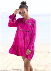 Lascana Damen Longbluse, pink, modisch, Gr. 36, unifarben, Web, Obermaterial: 100% Viskose. Spitze: 100% Baumwolle, Blusen, mit Spitzeneinsätzen,