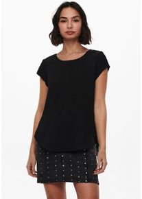 Only Damen Kurzarmbluse "ONLVIC S/S SOLID TOP NOOS PTM", schwarz, modisch, Gr. 34, unifarben, Web, Obermaterial: 97% Polyester, 3% Elasthan, Blusen