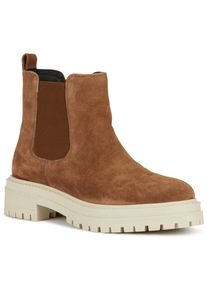 Geox Damen Chelseaboots "D IRIDEA", Gr. 37, braun, Veloursleder, casual, Schuhe, Blockabsatz, Streetwear, Schlupfschuh, Stiefelette mit Kontrasten