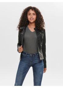 Only Damen Lederimitatjacke "ONLBANDIT FAUX LEATHER BIKER NOOS OTW", schwarz, modisch, Gr. 40, unifarben, Web, Obermaterial: 100% Viskose.
