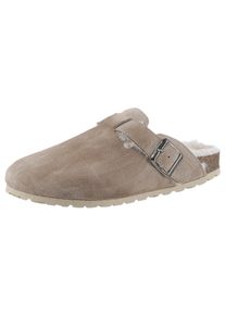 VERBENAS Damen Pantoffel "Heidi", Gr. 38, grau, Leder, casual, Schuhe, Clog, Homeslipper, Hausschuh mit Riemchen