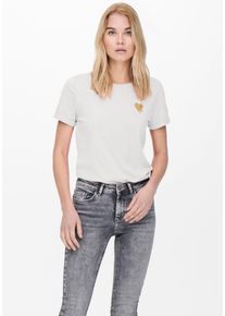 Only Damen Kurzarmshirt "ONLKITA S/S LOGO TOP NOOS", gold, casual, Gr. XS, bedruckt, Single Jersey, Obermaterial: 100% Baumwolle, Shirts