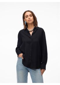 Véro Moda VERO MODA Damen Hemdbluse "VMLINN LINEN LS SHIRT WVN NOOS", schwarz, modisch, Gr. XS, unifarben, Web, Obermaterial: 55% Leinen, 45% Viskose, Blusen,