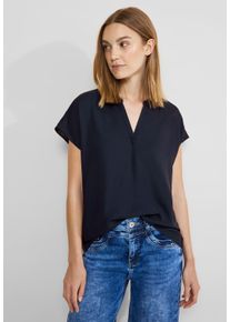 Street One Damen Kurzarmbluse, blau, casual, Gr. 40, unifarben, Stoff, Obermaterial: 100% Viskose, Blusen, Blusenshirt aus reiner Viskose