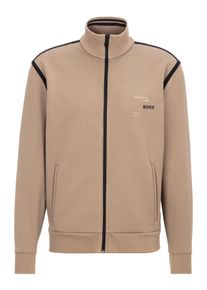 BOSS Green Herren Sweatjacke "Skaz Tape", braun, casual, Gr. M, unifarben mit Farbeinsatz, Sweatware, Obermaterial: 73% Baumwolle, 22% Polyester, 5%