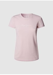 Pepe Jeans Damen T-Shirt "NEW VIRGINIA", rosa, casual, Gr. S, Single Jersey, Obermaterial: 95% Baumwolle, 5% Elasthan, Shirts, mit Logo-Print