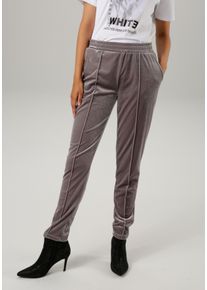 Aniston CASUAL Damen Schlupfhose, grau, modisch, Gr. 42, unifarben, glänzend, Samt, Obermaterial: 90% Polyester, 10% Elasthan, Hosen, aus edlem,