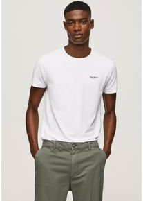 Pepe Jeans Herren Rundhalsshirt, weiß, Basic, Gr. L, unifarben, Jersey, Obermaterial: 95% Baumwolle, 5% Elasthan, Shirts
