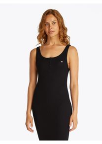 Tommy Jeans Damen Jerseykleid "TJW BUTTON TANK DRESS", schwarz, casual, Gr. S, unifarben, Jersey, Obermaterial: 100% Baumwolle, Kleider, mit Knopf