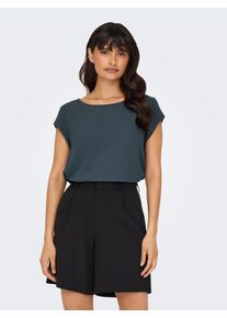 Only Damen Kurzarmbluse "ONLVIC S/S SOLID TOP NOOS PTM", blau, modisch, Gr. 34, unifarben, Web, Obermaterial: 97% Polyester, 3% Elasthan, Blusen