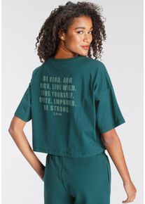 Lascana Damen Oversize-Shirt, Gr. 40, blau, Jersey, Obermaterial: 100% Baumwolle, unifarben, bedruckt, Basic, Shirts, mit Schriftzug auf dem Rücken
