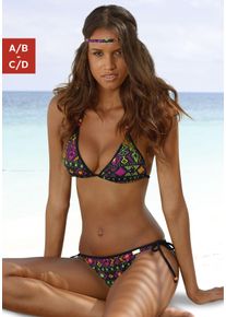Buffalo Damen Triangel-Bikini, schwarz, Gr. 38, Microfaser, Bikini-Sets, bunter Ethnomuster
