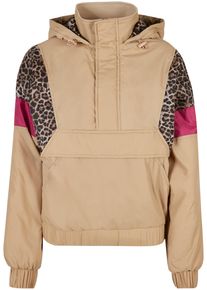 Urban Classics Damen Allwetterjacke "Urban Classics Damen Ladies AOP Mixed Pull Over Jacket", beige, casual, Gr. XL, animal-print, 100% Polyamid,