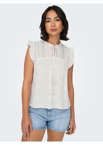 Only Damen Blusenshirt, weiß, modisch, Gr. L, unifarben, Web, Obermaterial: 100% Baumwolle, Shirts, mit Lochstickerei