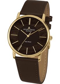 Jacques Lemans Damen Solaruhr "Eco Power Solar Wood, 1-2105B", braun, Armbanduhren, Armbanduhr, Holz-Zifferblatt, Armband aus veganem Apfelleder