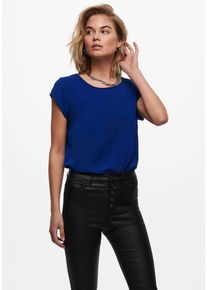 Only Damen Kurzarmbluse "ONLVIC S/S SOLID TOP NOOS PTM", blau, modisch, Gr. 34, unifarben, Web, Obermaterial: 97% Polyester, 3% Elasthan, Blusen