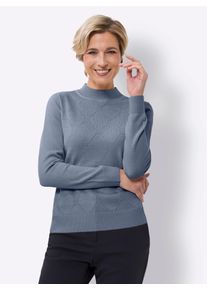 Damen Stehkragenpullover "Stehkragen-Pullover", blau, Gr. 56, unifarben, gemustert, 100% Polyacryl, Pullover