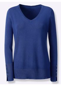 Heine Damen V-Ausschnitt-Pullover "Pullover", blau, Gr. 48, unifarben, 80% Viskose, 20% Polyamid, Pullover