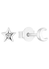 s.Oliver JUNIOR Mädchen Paar Ohrstecker "Stern/Mond, 2036885", Silber 925 (Sterlingsilber), bunt, Silber 925 (Sterlingsilber), Ohrringe, mit Zirkonia