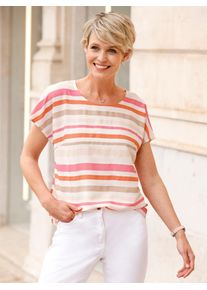 Classic Basics Damen Kurzarmbluse, orange, Gr. 52, gemustert, gestreift, 100% Polyester, Blusen