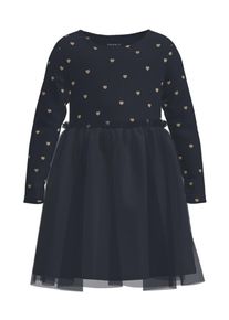 name it Mädchen Tüllkleid "NMFNADJA LS DRESS NOOS", blau, casual, Gr. 98, bedruckt, Jersey, Obermaterial: 95% Baumwolle, 5% Elasthan, Kleider