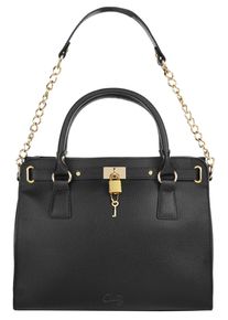 CLUTY Damen Henkeltasche, schwarz, Leder, glänzend, beschichtet, Taschen, echt Leder, Made in Italy