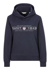 Gant Damen Hoodie "REG SHIELD HOODIE", blau, casual, Gr. XL, Sweatware, Obermaterial: 80% Baumwolle, 20% Polyester, Sweatshirts