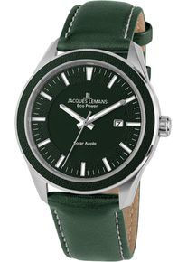 Jacques Lemans Damen Solaruhr "Eco Power Solar Apple, 1-2116B", grün, Armbanduhren, Armbanduhr, Herrenuhr, Datum, Leuchtzeiger, gehärtetes Crystexglas