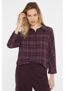 Damen Kurzarmbluse, lila, casual, Gr. S, SENSES.THE LABEL, kariert, Material: 56% Viskose, 44% Baumwolle, Blusen, mit Baumwolle