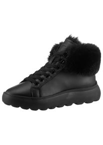 Geox Damen Winterboots "D SPHERICA", Gr. 40, schwarz, Leder, Fellimitat, unifarben, sportlich, Schuhe, High Top Sneaker, Schnürboots, Winterboots mit