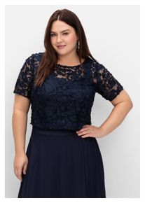 sheego Damen Tunika "Große Größen", blau, elegant, Gr. 48, unifarben, Obermaterial: 90% Polyester, 10% Elasthan, Tuniken, aus floraler Spitze, im