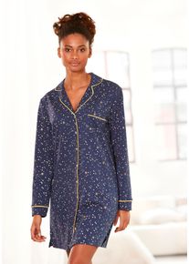 Vivance Dreams Damen Nachthemd, Gr. 32, blau, Jersey, Single Jersey, Obermaterial: 100% Baumwolle, bedruckt, gemustert, Basic, Kleider, mit